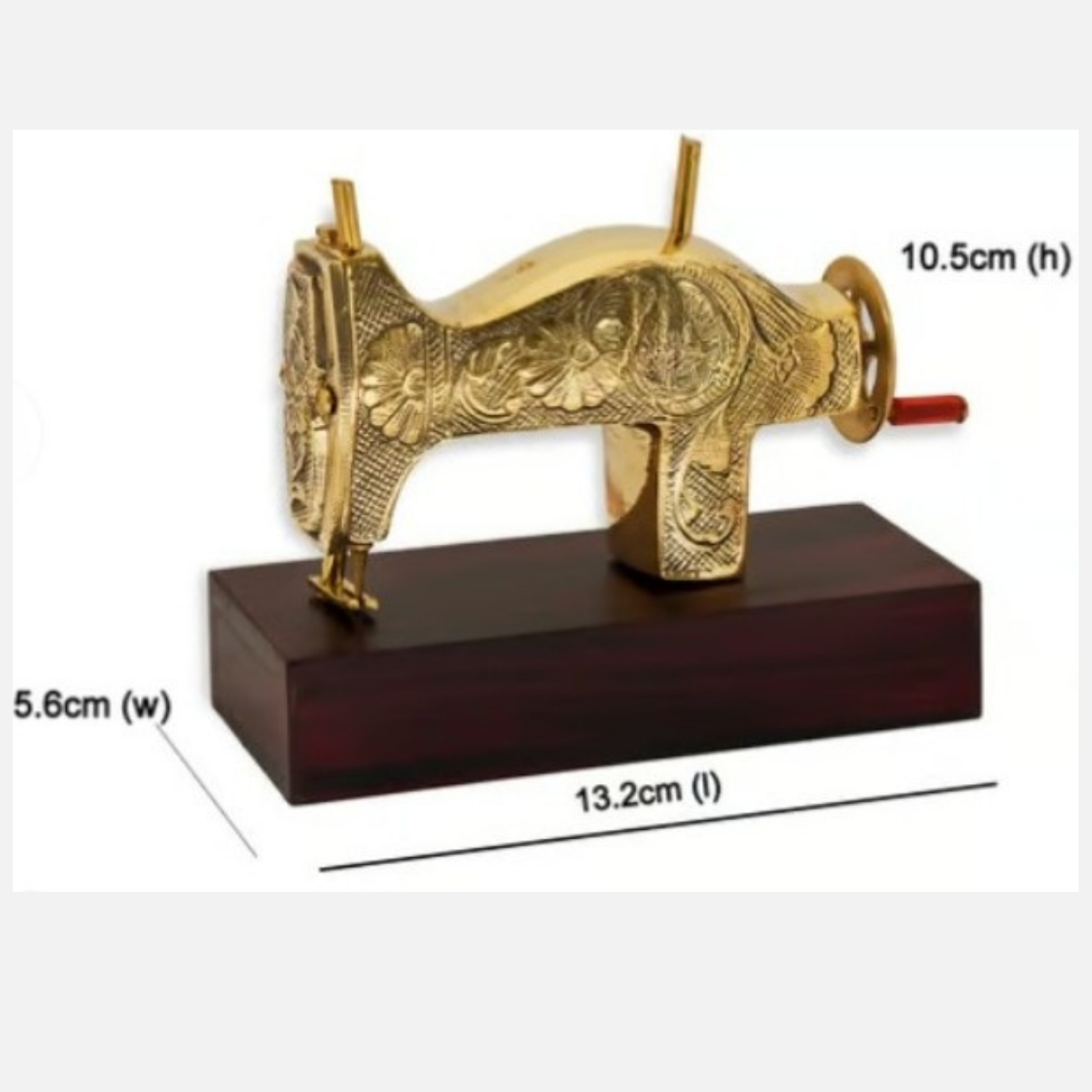 Miniature Brass Sewing Machine Model Toy with Wooden Base