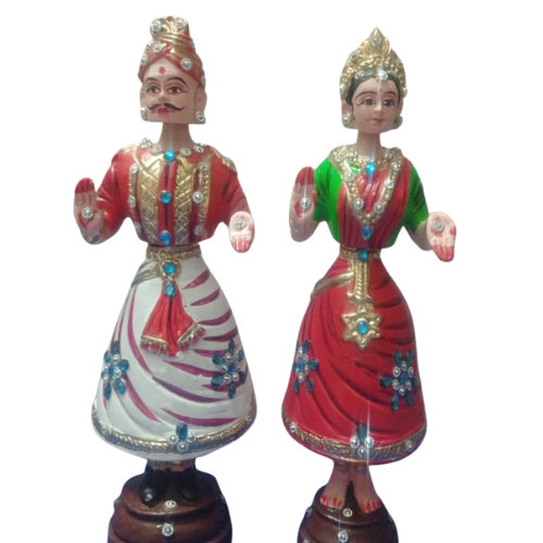 Thanjavur Dancing Doll (Raja Rani Pair) - Multicolor | 9 Inch | With Stone
