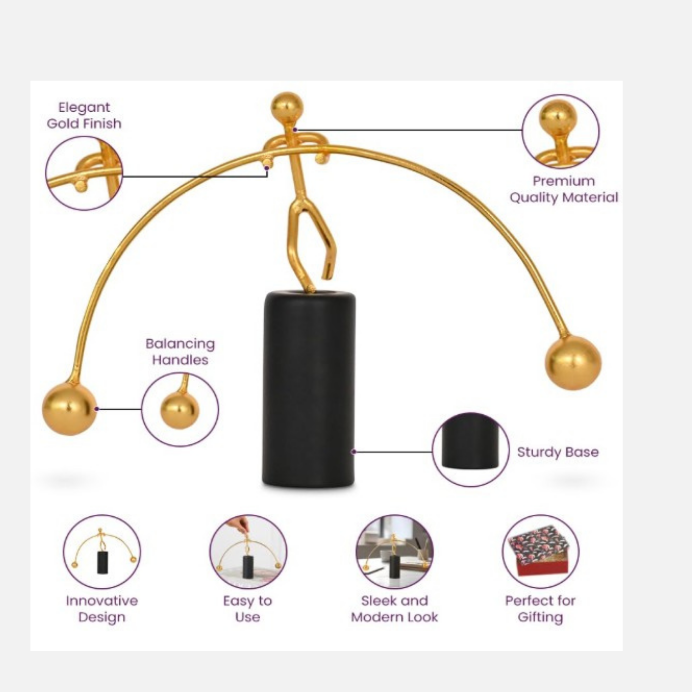 Mini Brass Balance Figurine | Weightlifter Kinetic Art Balance Toy | Balancing Decompressive Science Psychology | for Home, Office, and Desk Decor Toy | Decorative Item