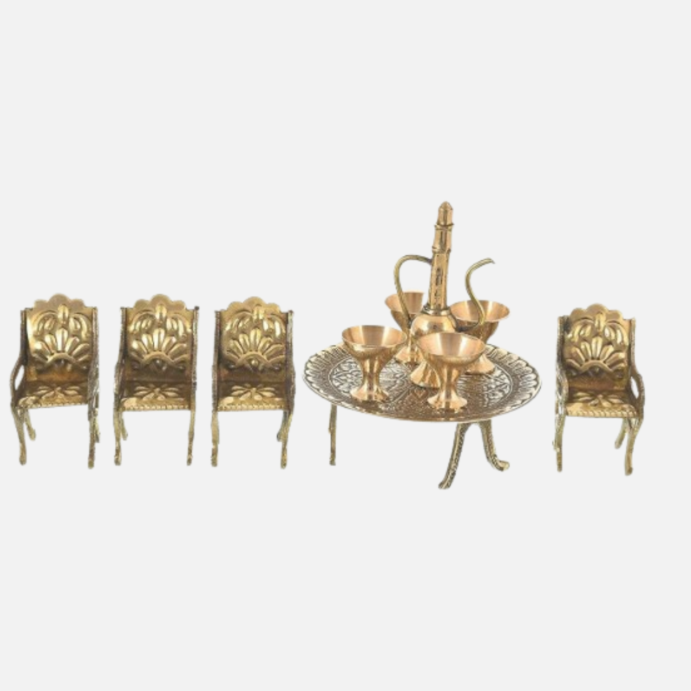 Miniature Handmade Brass Antique Unique Design Dining Table Chair Raja Maharaja Set