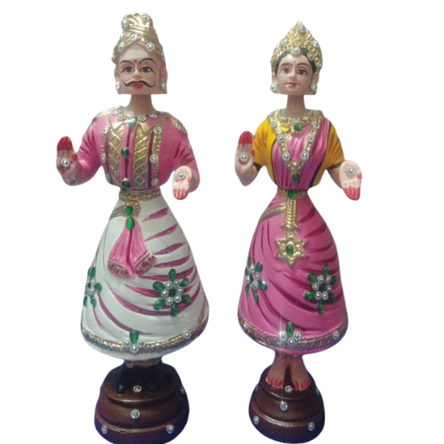 Thanjavur Dancing Doll (Raja Rani Pair) - Multicolor | 9 Inch | With Stone