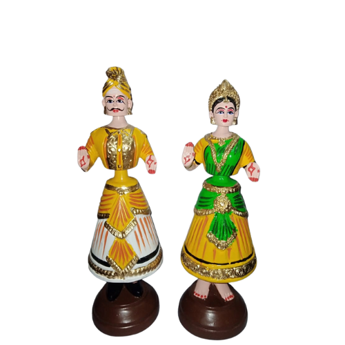 Thanjavur Dancing Doll (Raja Rani Pair) - Multicolour-11 inches