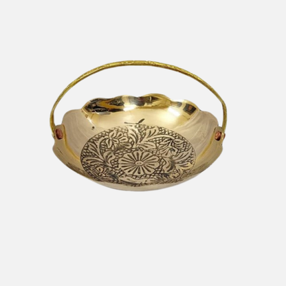 Miniature Brass Flower Basket Toy