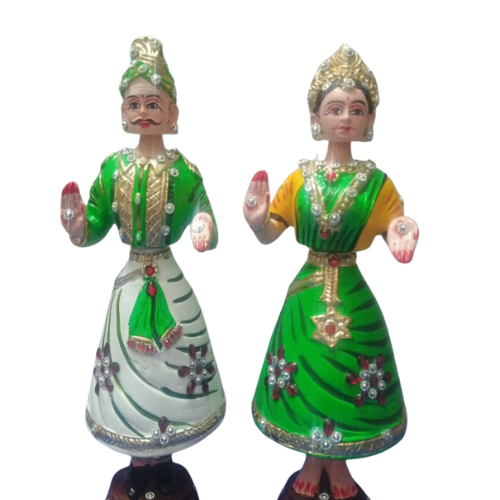 Thanjavur Dancing Doll (Raja Rani Pair) - Multicolor | 9 Inch | With Stone