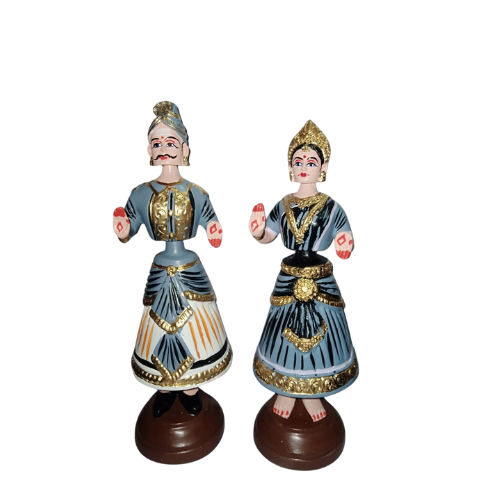 Thanjavur Dancing Doll (Raja Rani Pair) - Multicolour-11 inches