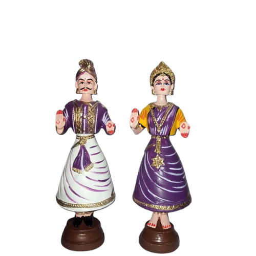 Thanjavur Dancing Doll (Raja Rani Pair) - Multicolor | 9 Inch | Without Stone