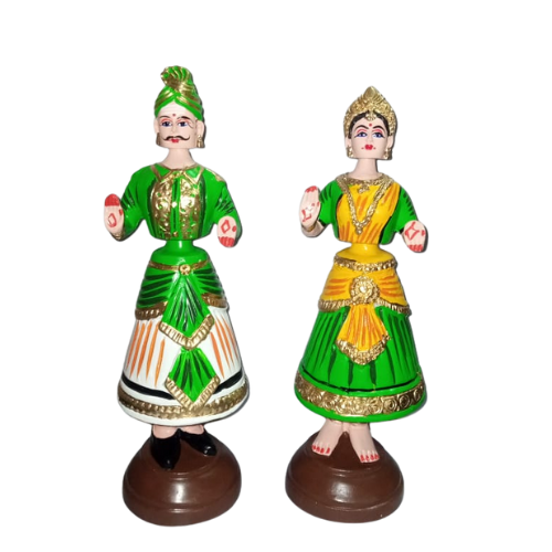 Thanjavur Dancing Doll (Raja Rani Pair) - Multicolour-11 inches