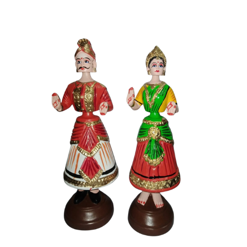Thanjavur Dancing Doll (Raja Rani Pair) - Multicolour-11 inches