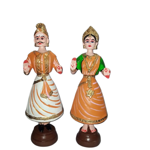 Thanjavur Dancing Doll (Raja Rani Pair) - Multicolor | 9 Inch | Without Stone