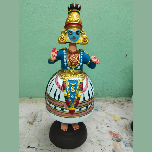 Kathakali krishna Dancer - (Large 18 inch) - Traditional Indian Tanjore Dancing/Bobble Head Dolls